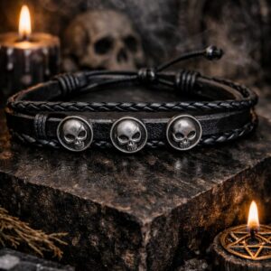 Bracelet crânes mystiques pour protection, transformation et style affirmé.