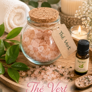 Sels de bain Élixir Bain Sacré parfum Thé Vert aux huiles essentielles.