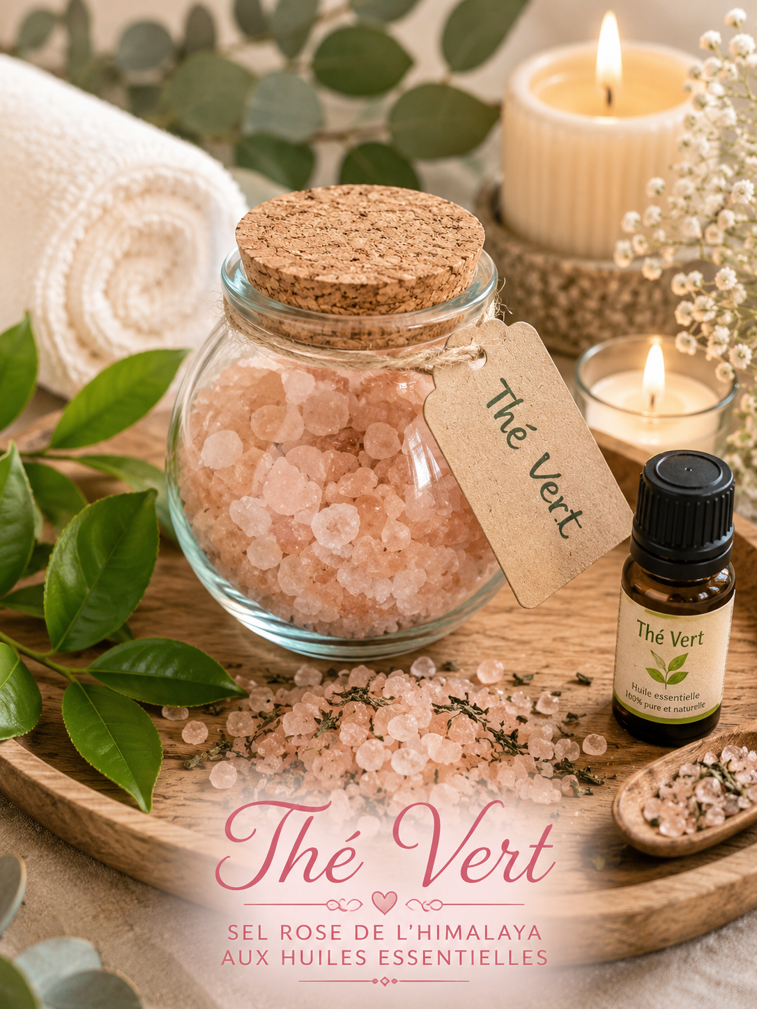 Sels de bain Élixir Bain Sacré parfum Thé Vert aux huiles essentielles.