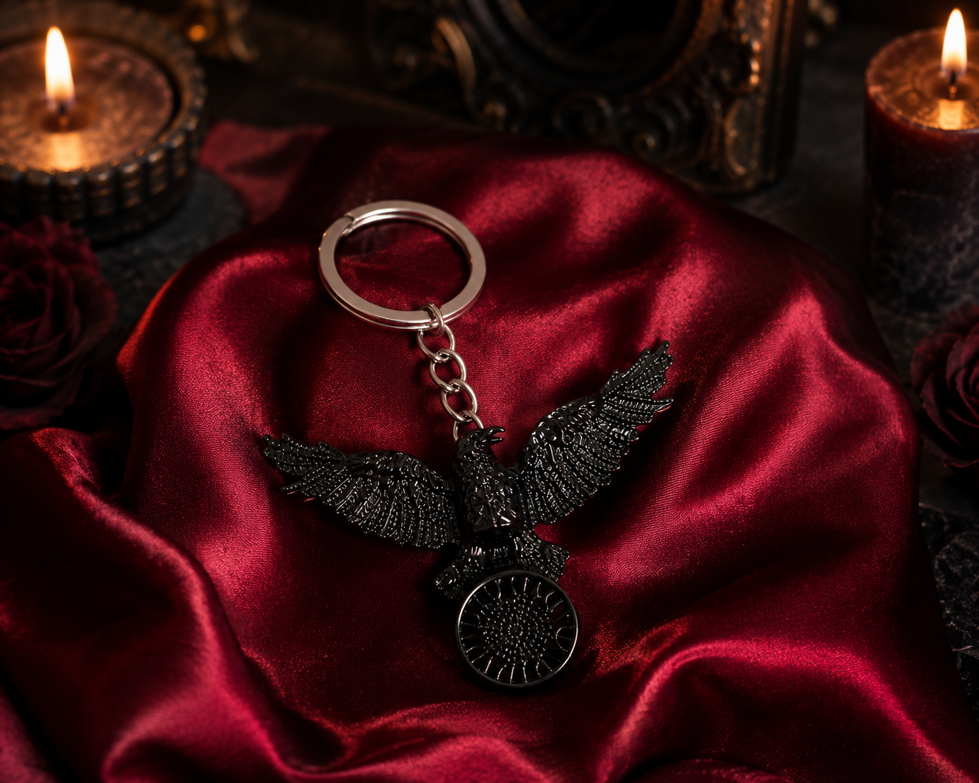 Porte-clé Aigle Noir symbole spirituel de protection et de liberté.